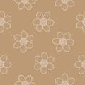 Seamless pattern with white silhouettes of flowers on a soft light brown background